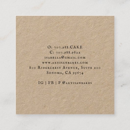 フローラウォーターカラーミキサーベイカーベーカリークラフト スクエア名刺 (裏面)