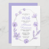 フローラウォーターカラーラベンダー90th誕生日パーティー 招待状 (正面/裏面)