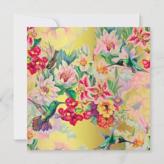 フローラウォーターカラー春バロック誕生日金ゴールド 招待状 (裏面)