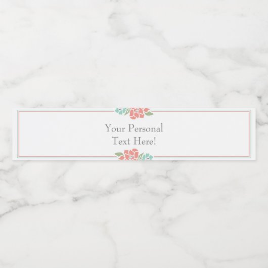 フローラウォーターボトルラベル赤ちゃんシャワーサンゴ&ティール(緑がかった色) ペットボトルラベル (シングルラベル)