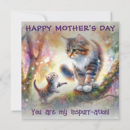 フローラウォーター色ママ猫とベビー母の日 カード