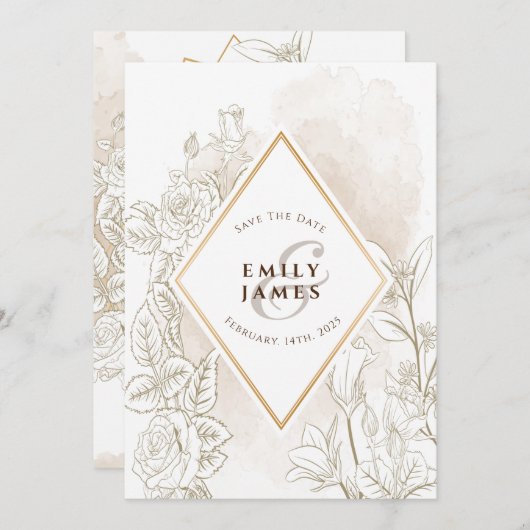 フローラウォーター色金ゴールドフレマド結婚式招待状 招待状 (正面/裏面)