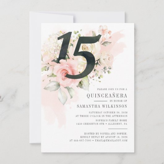 フローラウォーター・カラーキンセアニェラ15th誕生日パーティー 招待状 (正面)