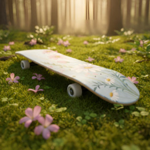 フローラウオーターカラースケートボード 植物性デザイン スケートボード