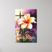 フローラウッドクリスチャンクロス、彼はイースターカ復活 キャンバスプリント (正面)