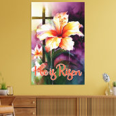 フローラウッドクリスチャンクロス、彼はイースターカ復活 キャンバスプリント (インサイチュ (リビング))