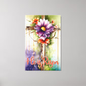 フローラウッドクリスチャン十字架、彼はイースターを復活 キャンバスプリント (正面)