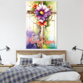 フローラウッドクリスチャン十字架、彼はイースターを復活 キャンバスプリント (インサイチュ (寝室))