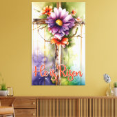 フローラウッドクリスチャン十字架、彼はイースターを復活 キャンバスプリント (インサイチュ (リビング))