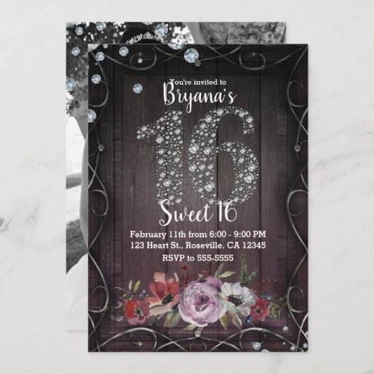 フローラウッドダイヤきらきら光るモンド16バースデーパーティー写真 招待状 (正面/裏面)