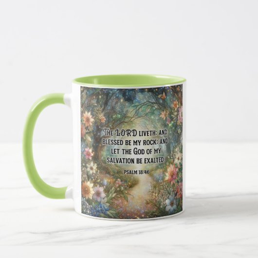 フローラウッドランドキングジェームス聖なる書物、 経典詩篇18 マグカップ (左)