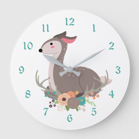 フローラウッドランドディアアンドアントラー ラージ壁時計 (正面)