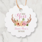 フローラウッドランドバビシャワーパーティーの好意ラベル フェイバータグ (正面)