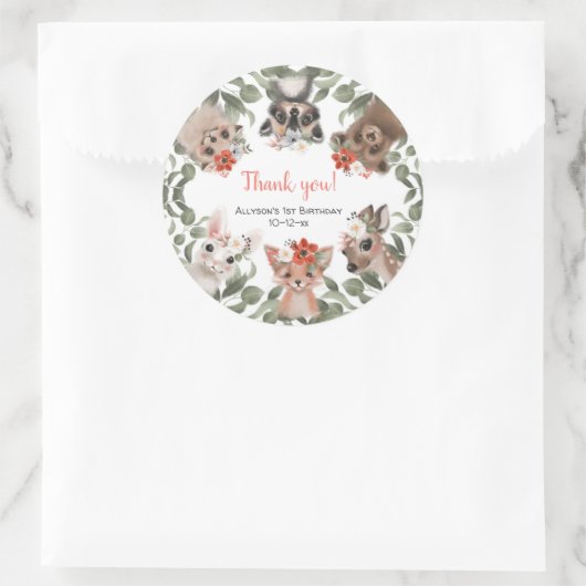 フローラウッドランド動物の森の少女の誕生日パーティー ラウンドシール (バッグ)