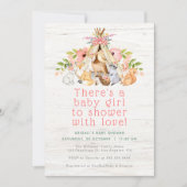 フローラウッドランド動物キャンピングガールベビーシャワー 招待状 (正面)