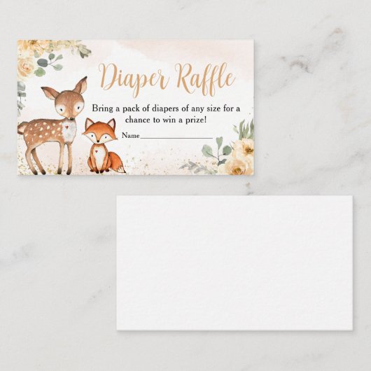 フローラウッドランド動物赤ちゃんシャワーおむつラッフル エンクロージャーカード (正面/裏面)