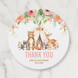 フローラウッドランド動物赤ちゃんシャワー女の子ありがとう フェイバータグ