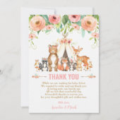 フローラウッドランド動物赤ちゃんシャワー森林少女 サンキューカード (正面)