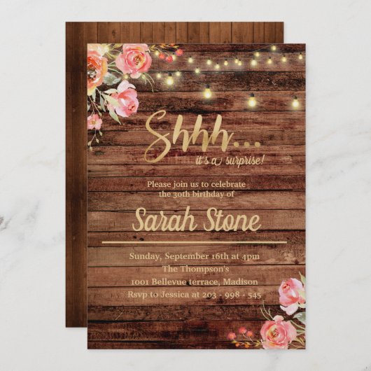 フローラウッ素朴ドサプライズ招待状 招待状 (正面/裏面)