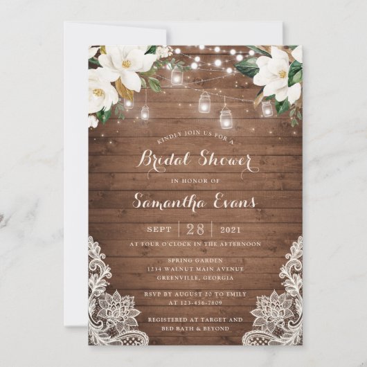 フローラウッ素朴ドストリングライトレースメイソンジャーズ 招待状 (正面)