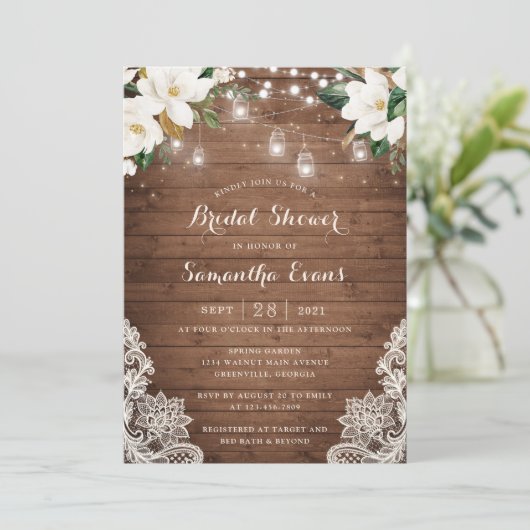 フローラウッ素朴ドストリングライトレースメイソンジャーズ 招待状 (スタンド正面)