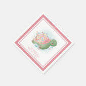 フローラウミガメかわいいピンクの赤ちゃんシャワー スタンダードカクテルナプキン (角)