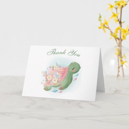 フローラウミガメ赤ちゃんシャワーサンキューカード カード (黄色い花)