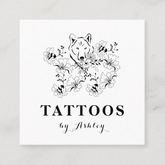 フローラウルフ顔描ブラック&ホワイトタトゥーアーティスト スクエア名刺 (正面)