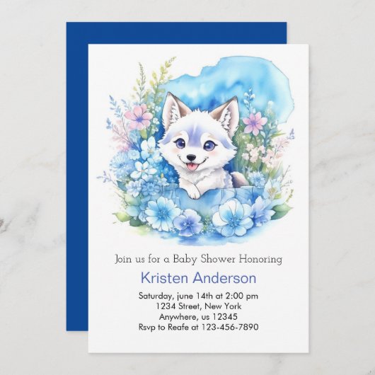 フローラウルフ魅惑のウッドランドボーイ赤ちゃんシャワー 招待状 (正面/裏面)