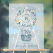 フローラエアバルーンテディベア青ベビーシャワー アクリルサイン (ニュートラル)