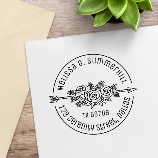 フローラエスニック矢印バラ花ラウンドアドレスV2b ラバースタンプ