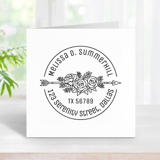 フローラエスニック矢印バラ花ラウンドアドレスV2b ラバースタンプ