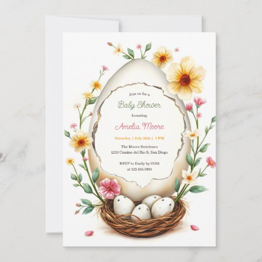 フローラエッグネストテーマイースターベイビーシャワー 招待状 (正面)
