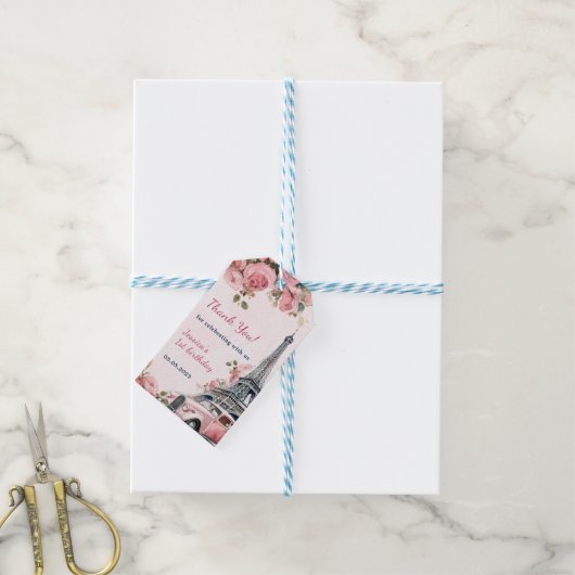 フローラエッフェルタワーパリ1st誕生日パーティー ギフトタグ (より糸付き)