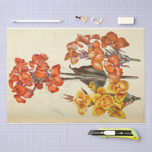 フローラエフエマデコップオレンジイエローフラワー 薄葉紙 (クラフト)