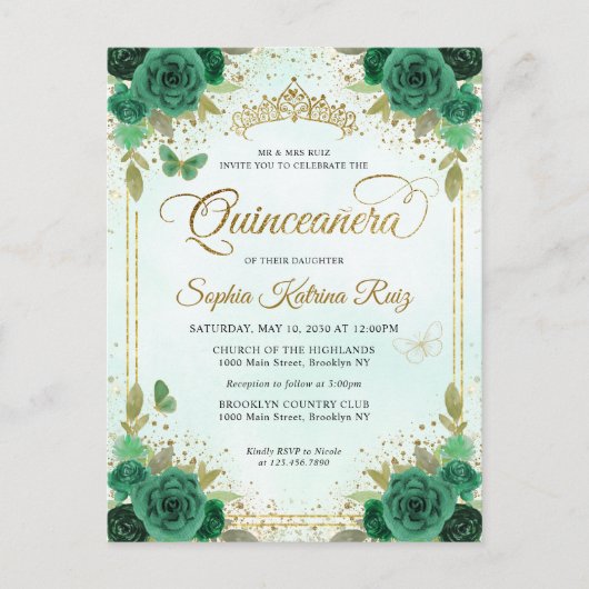 フローラエメエレガントラルドグリーングラム金ゴールドキンセアニラ ポストカード (正面)