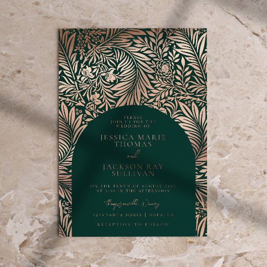 フローラエメラルドグリーンとバラ金ゴールド 結婚ズ 箔招待状