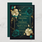 フローラエメラルドグリーンと金ゴールド 招待状 (正面/裏面)