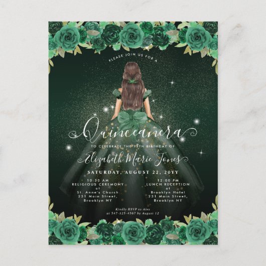 フローラエメラルドグリーンスパークル誕生日キンセアニェラ ポストカード (正面)