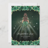 フローラエメラルドグリーンスパークル誕生日キンセアニェラ 招待状 (裏面)