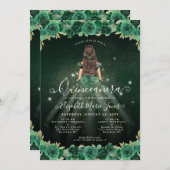フローラエメラルドグリーンスパークル誕生日キンセアニェラ 招待状 (正面/裏面)