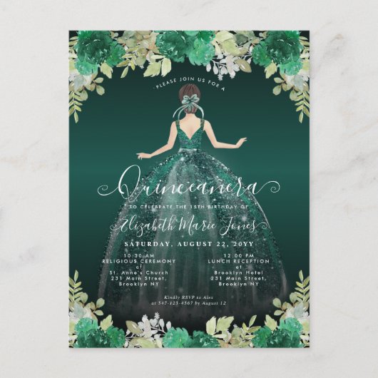フローラエメラルドグリーンドレス誕生日キンセアニェライン ポストカード (正面)