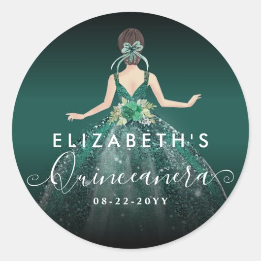 フローラエメラルドグリーンドレス誕生日キンセアニェラ ラウンドシール (正面)