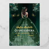 フローラエメラルドグリーンドレス誕生日キンセアニェラ 箔招待状 (正面)