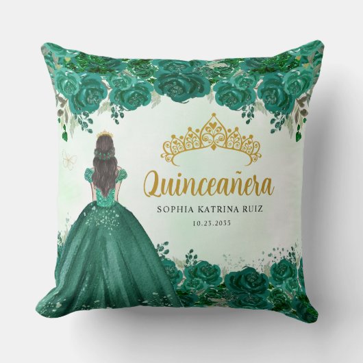 フローラエメラルドグリーンプリンセスティアラキンセアニェラ クッション (正面)