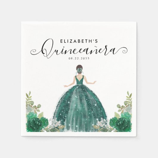 フローラエメラルドグリーンプリンセスドレスキンセアニェラ スタンダードカクテルナプキン (正面)