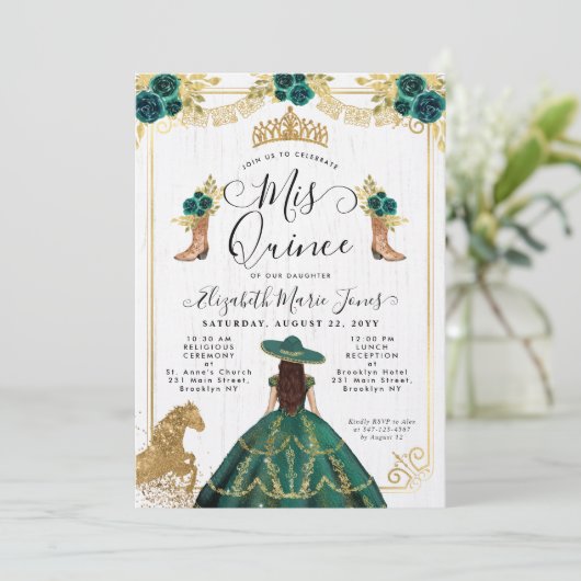 フローラエメラルドグリーン金ゴールドティアラチャラキンセアニェラ 招待状 (スタンド正面)