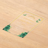 フローラエメラルドグリーン金ゴールドバタフライキンセアニェラ アクリル招待状 (レイダウン)