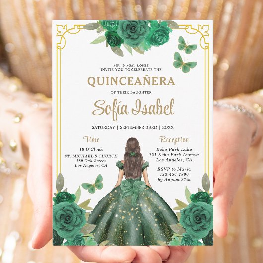 フローラエメラルドグリーン金ゴールドバタフライキンセアニェラ 招待状