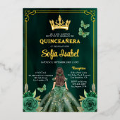 フローラエメラルドグリーン金ゴールドバタフライキンセアニェラ 箔招待状 (正面)